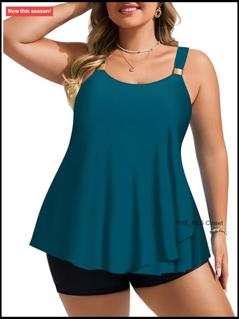 Plus Size Tankini Set with Flowy Ruffle Top and Swim Shorts
